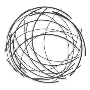 Pemberly Row Large Abstract Round Textured Metal Wall Art in Black