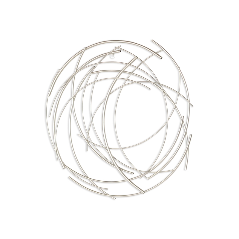 Pemberly Row Small Abstract Round Textured Metal Wall Art in Silver