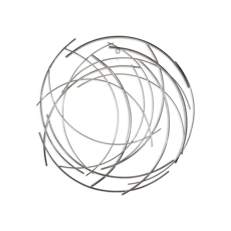 Pemberly Row Small Abstract Round Textured Metal Wall Art in Silver