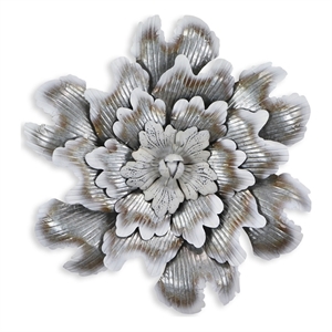 Pemberly Row Galvanized Metal Peony Style Wall Decor in Silver