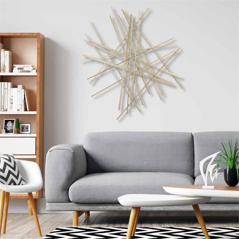 Pemberly Row Large Abstract Metal Wall Decor with Texture in Gold