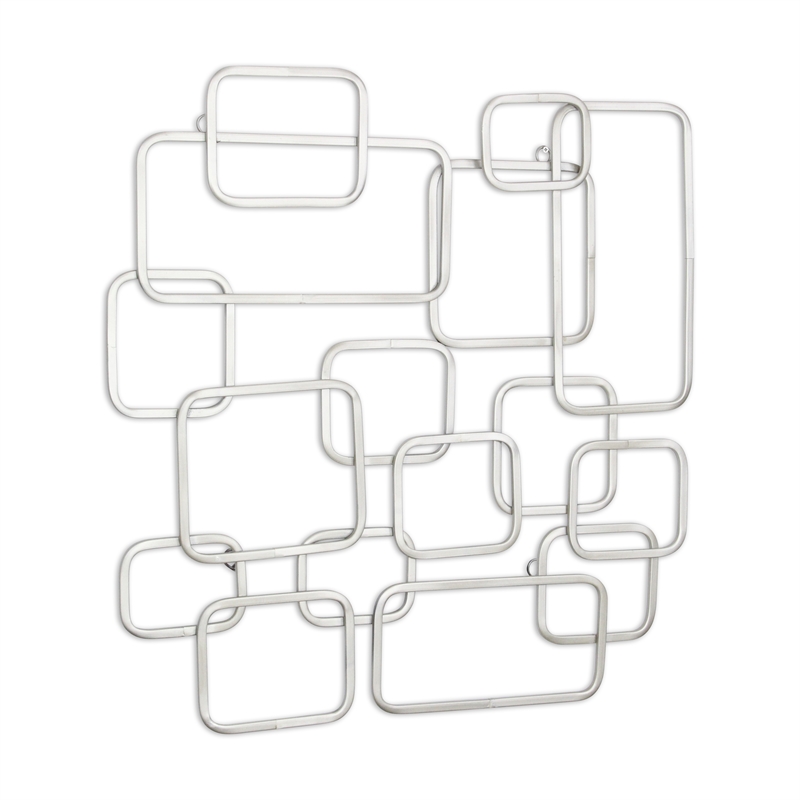 Pemberly Row Silver Curved Square Abstract Wall Decor in Metal