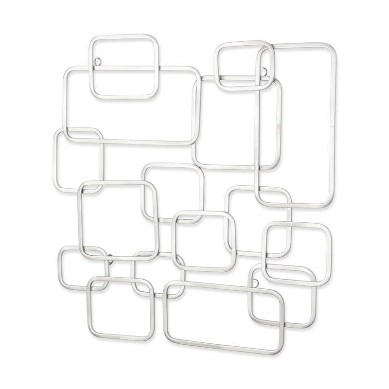 Pemberly Row Silver Curved Square Abstract Wall Decor in Metal