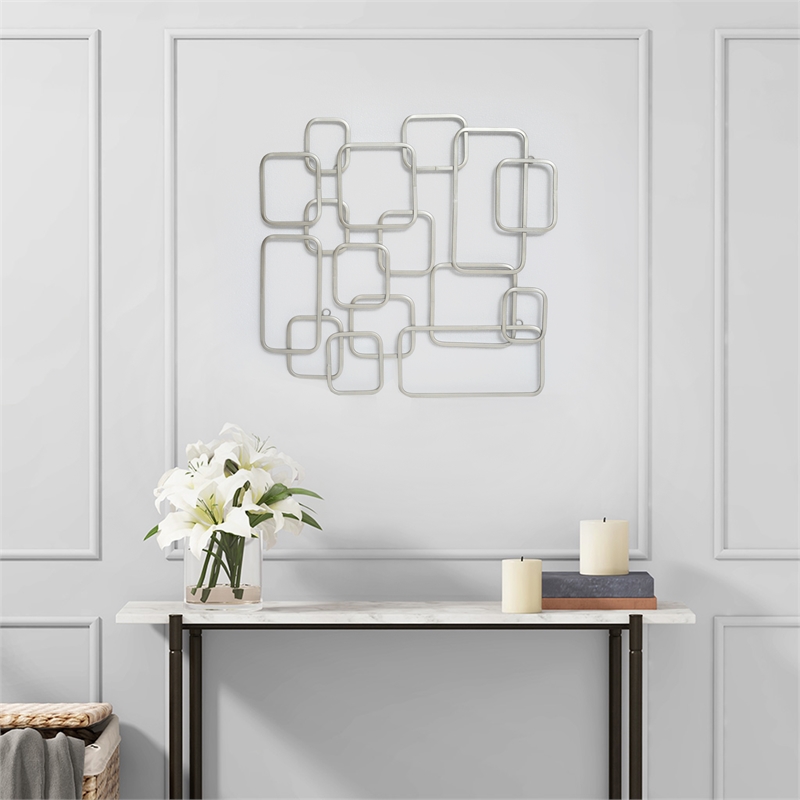 Pemberly Row Silver Curved Square Abstract Wall Decor in Metal