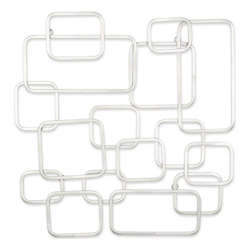 Pemberly Row Silver Curved Square Abstract Wall Decor in Metal