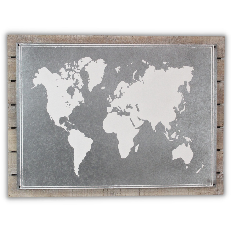 Pemberly Row Painted Metal and Wood World Map Wall Decor in Color