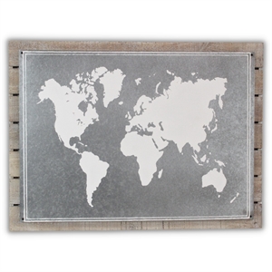 Pemberly Row Painted Metal and Wood World Map Wall Decor in Color