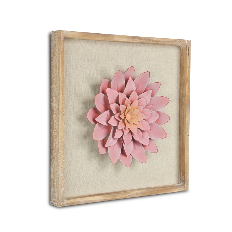 Pemberly Row Framed Elegant Pink Flower Art Print on Brown Frame