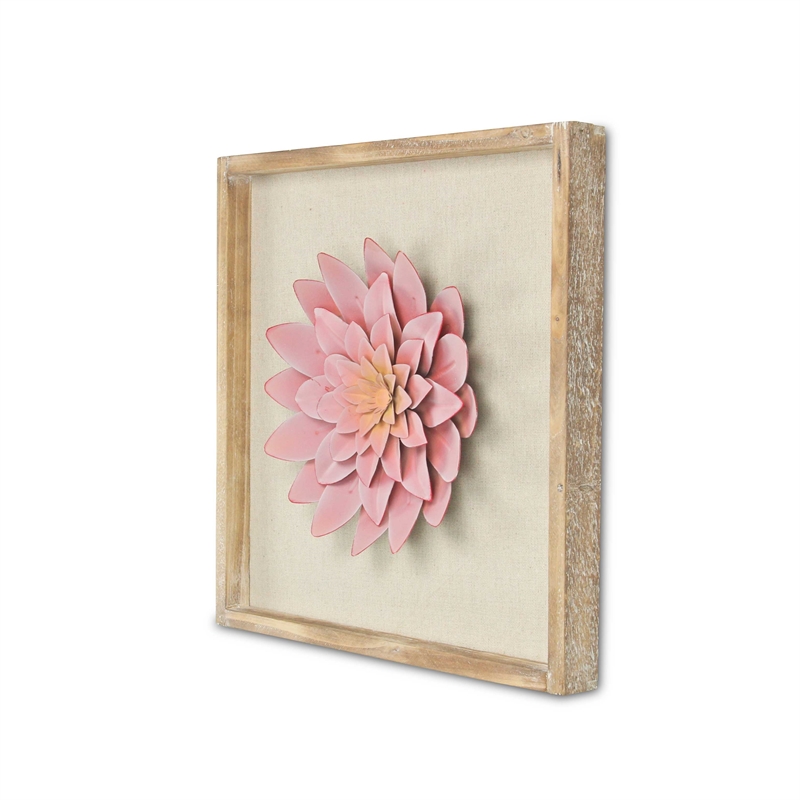 Pemberly Row Framed Elegant Pink Flower Art Print on Brown Frame