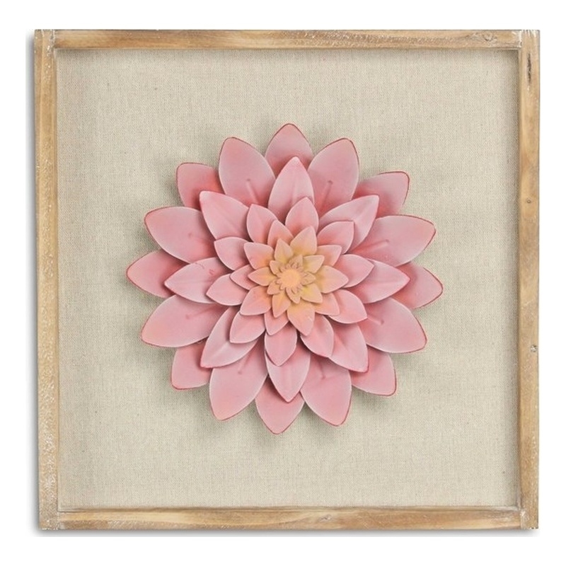 Pemberly Row Framed Elegant Pink Flower Art Print on Brown Frame