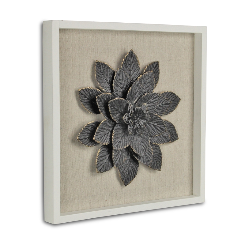 Pemberly Row Framed Elegant Black Flower Art Print on Brown Frame