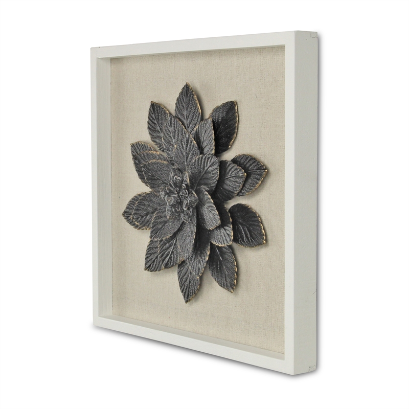 Pemberly Row Framed Elegant Black Flower Art Print on Brown Frame