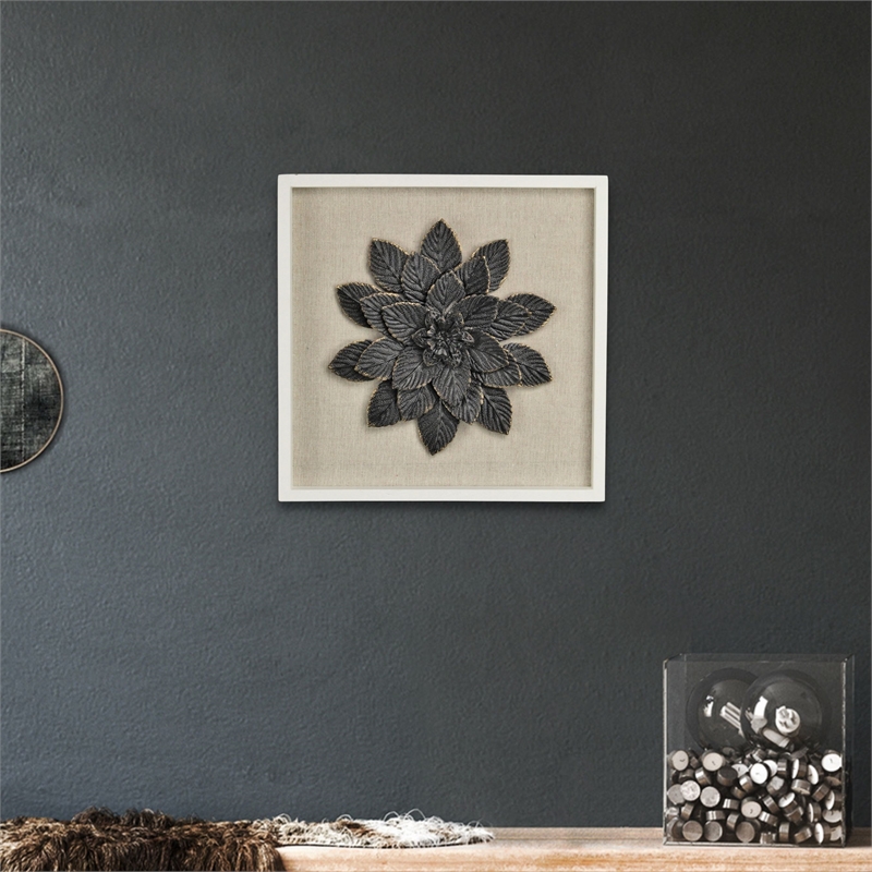 Pemberly Row Framed Elegant Black Flower Art Print on Brown Frame