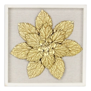 Pemberly Row Framed Elegant Gold Flower Art Print on White Frame