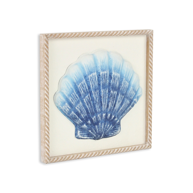 Pemberly Row Blue Sea Shell Metal Relief Wall Art for Coastal Decor