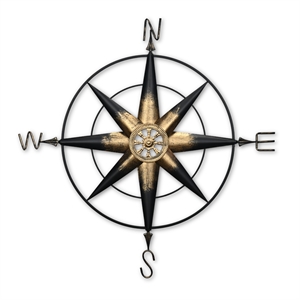 Pemberly Row Large Elegant Metal Wall Compass for Nautical Decor