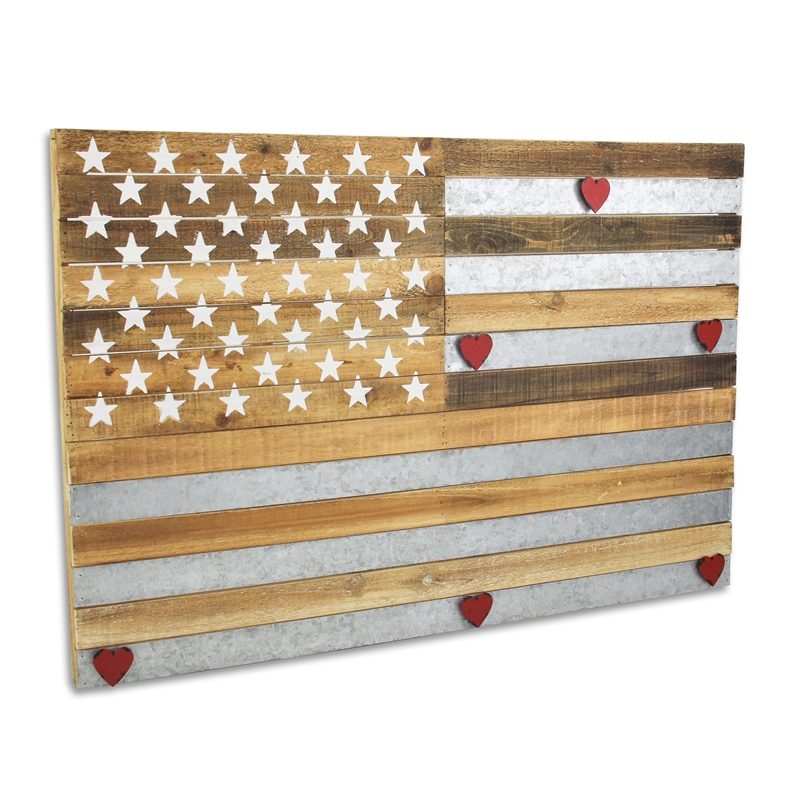 Pemberly Row Handcrafted Wood and Galvanized Metal USA Flag Wall Art