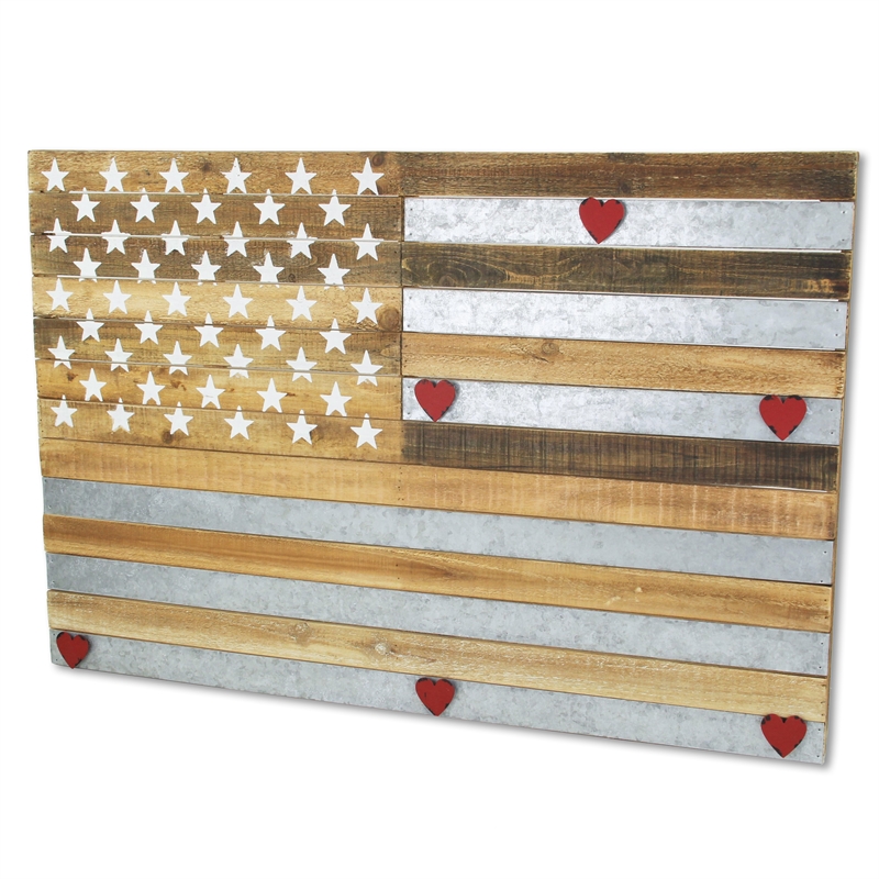 Pemberly Row Handcrafted Wood and Galvanized Metal USA Flag Wall Art
