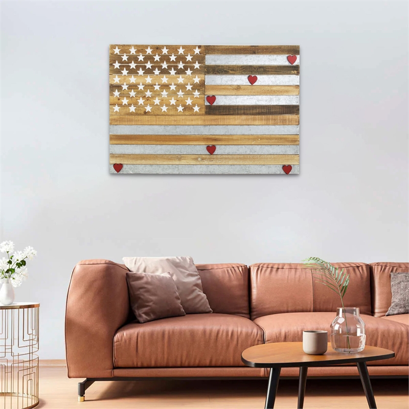 Pemberly Row Handcrafted Wood and Galvanized Metal USA Flag Wall Art