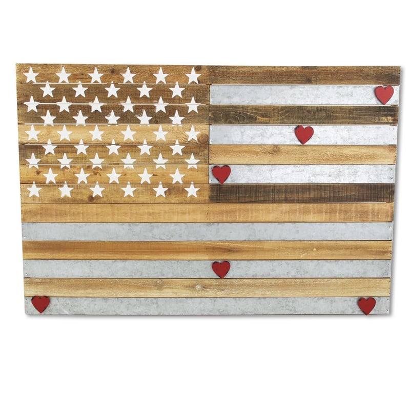 Pemberly Row Handcrafted Wood and Galvanized Metal USA Flag Wall Art