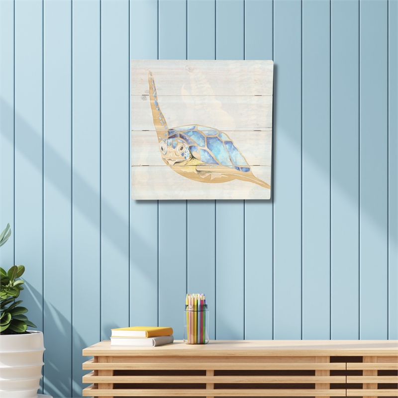 Pemberly Row Coastal Swimming Sea Turtle Wooden Wall Art Sculpture