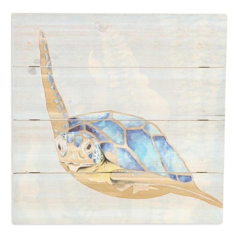 Pemberly Row Coastal Swimming Sea Turtle Wooden Wall Art Sculpture