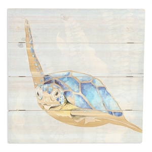 Pemberly Row Coastal Swimming Sea Turtle Wooden Wall Art Sculpture