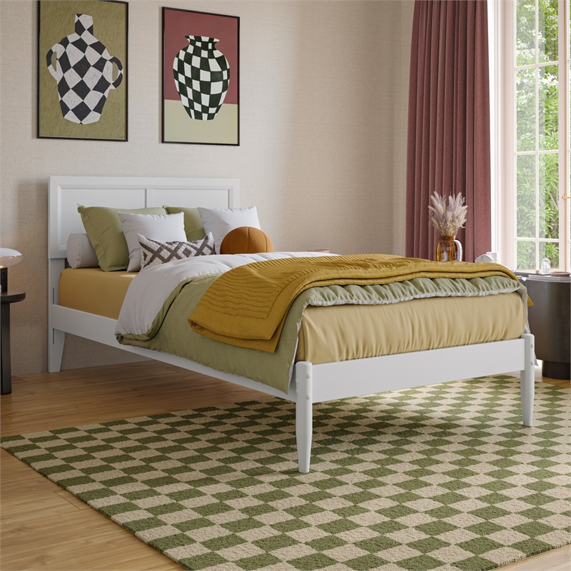 Pemberly Row Twin XL Solid Wood Platform Bed with Slats in White