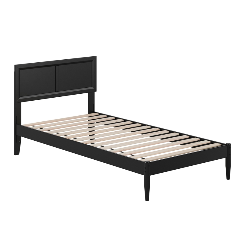 Pemberly Row Twin XL Solid Wood Platform Bed with Slats in Black