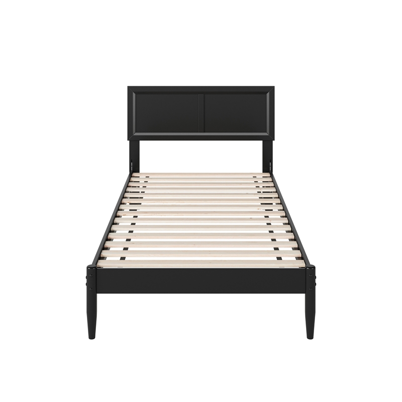 Pemberly Row Twin XL Solid Wood Platform Bed with Slats in Black