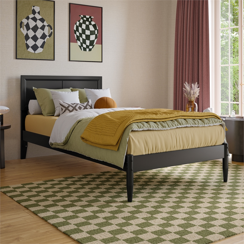 Pemberly Row Twin XL Solid Wood Platform Bed with Slats in Black