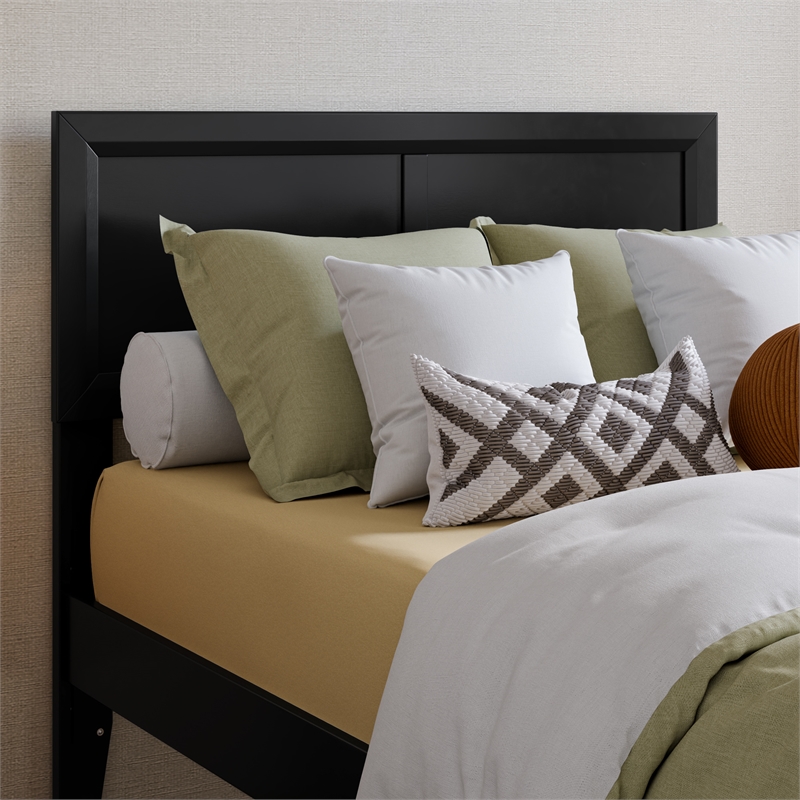 Pemberly Row Twin XL Solid Wood Platform Bed with Slats in Black