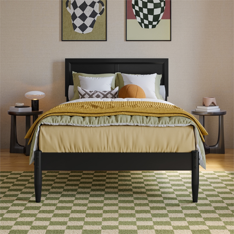 Pemberly Row Twin XL Solid Wood Platform Bed with Slats in Black