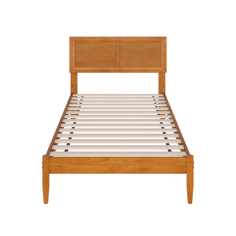 Pemberly Row Twin XL Solid Wood Platform Bed with Slats in Light Toffee