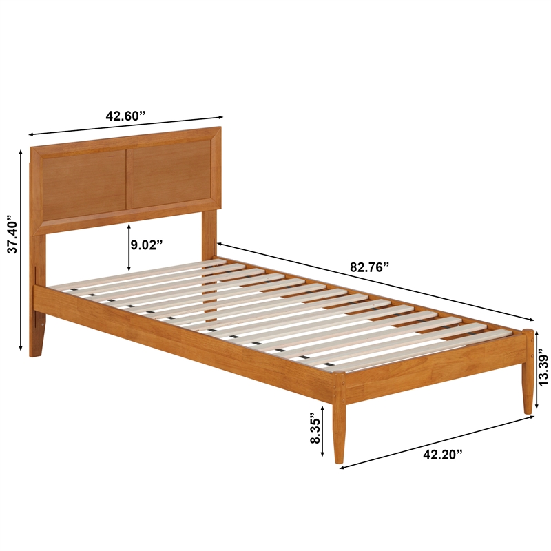 Pemberly Row Twin XL Solid Wood Platform Bed with Slats in Light Toffee