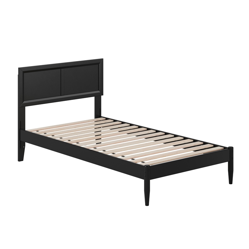 Pemberly Row Twin Solid Wood Platform Bed with Slat Support in Black