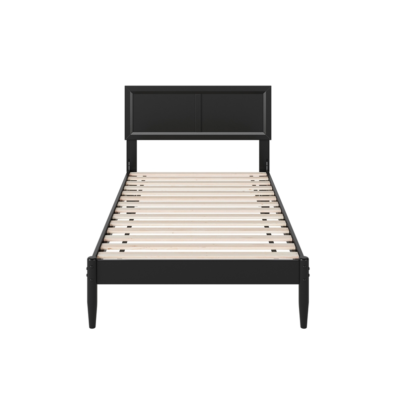 Pemberly Row Twin Solid Wood Platform Bed with Slat Support in Black