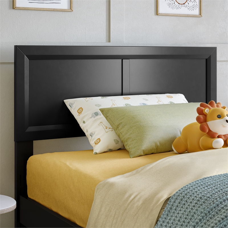 Pemberly Row Twin Solid Wood Platform Bed with Slat Support in Black