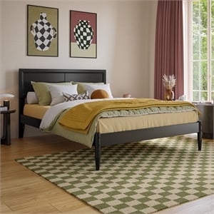 Pemberly Row Full Solid Wood Platform Bed with Slat Support in Black