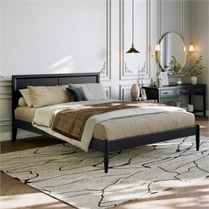 Pemberly Row Queen Solid Wood Platform Bed with Slat Support in Black