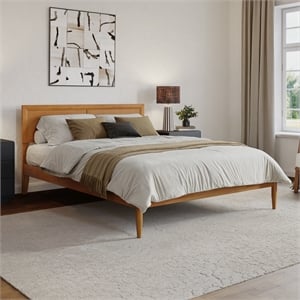 Pemberly Row Queen Solid Wood Platform Bed with Slats in Light Toffee
