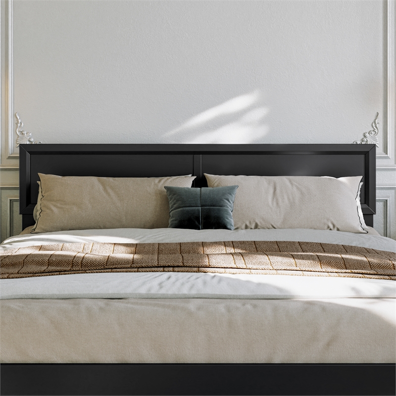 Pemberly Row King Solid Wood Platform Bed with Slat Support in Black