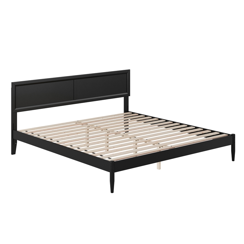 Pemberly Row King Solid Wood Platform Bed with Slat Support in Black