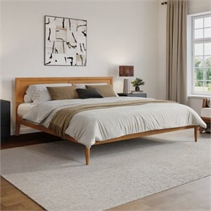 Pemberly Row King Solid Wood Platform Bed with Slats in Light Toffee