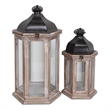 Pemberly Row Set of 2 Hexagon Lanterns with Black Metal Tops