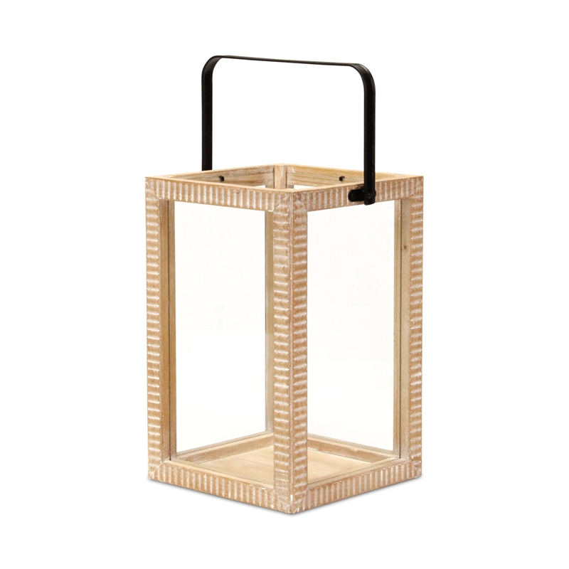 Pemberly Row Ridge Patterned Wood Lantern with Handle in Large Size