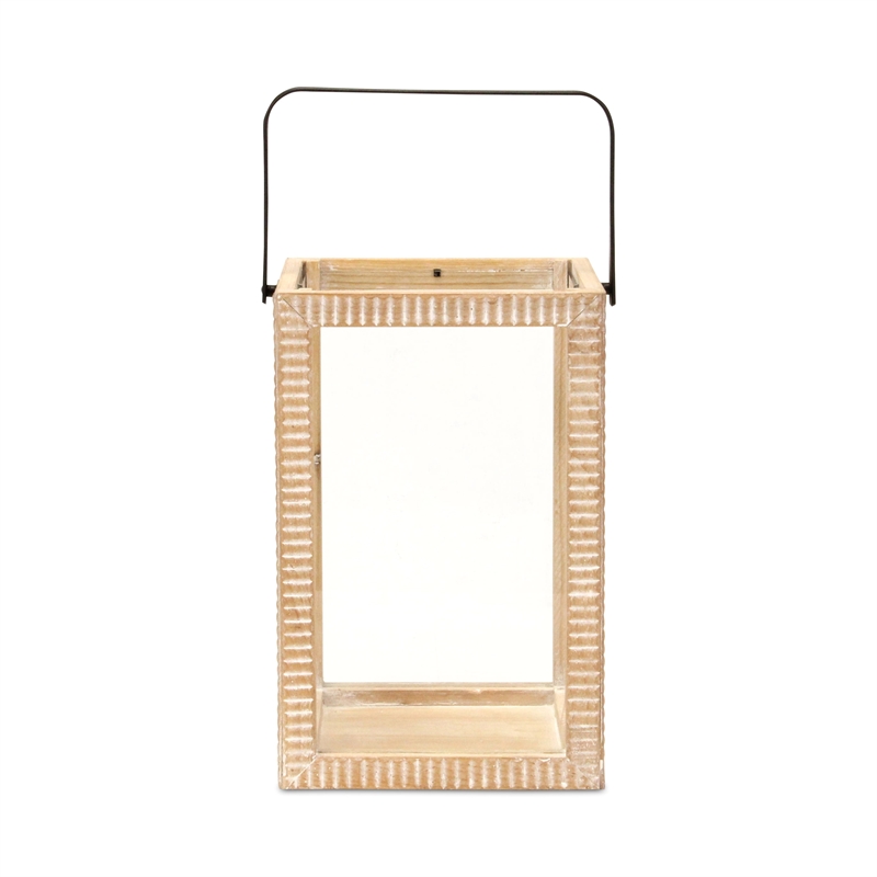 Pemberly Row Ridge Patterned Wood Lantern with Handle in Large Size