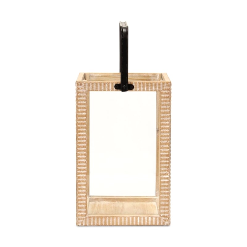 Pemberly Row Ridge Patterned Wood Lantern with Handle in Large Size