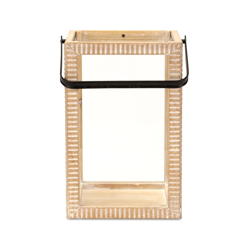 Pemberly Row Ridge Patterned Wood Lantern with Handle in Large Size