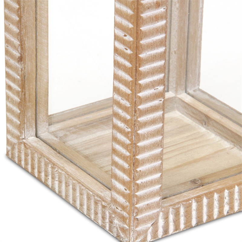 Pemberly Row Ridge Patterned Wood Lantern with Handle in Large Size